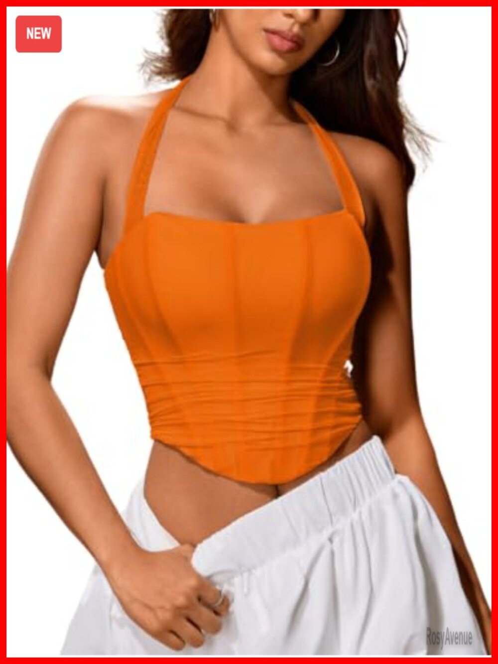 Halter Mesh Corset Crop Top Ruched Asymmetrical Hem Lace-Up Bustier